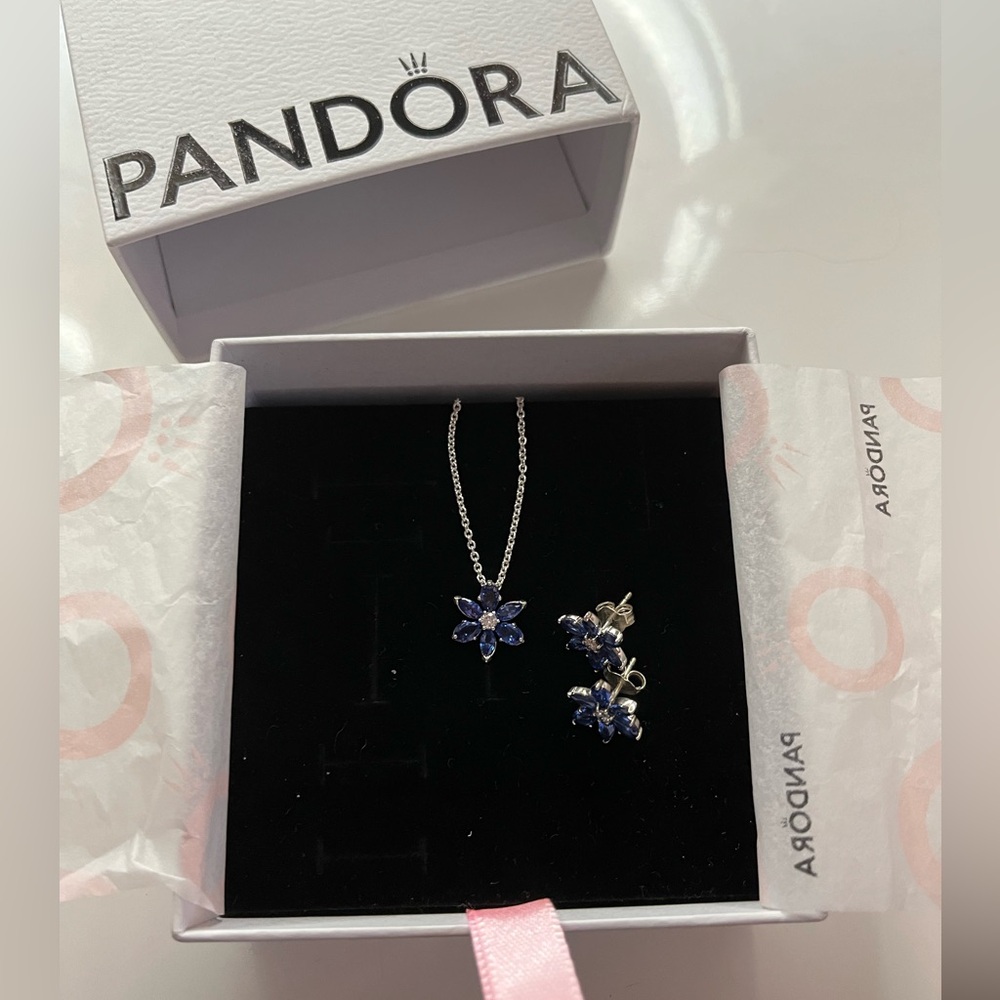 Brand New, Pandora Flower Necklace & Earrings